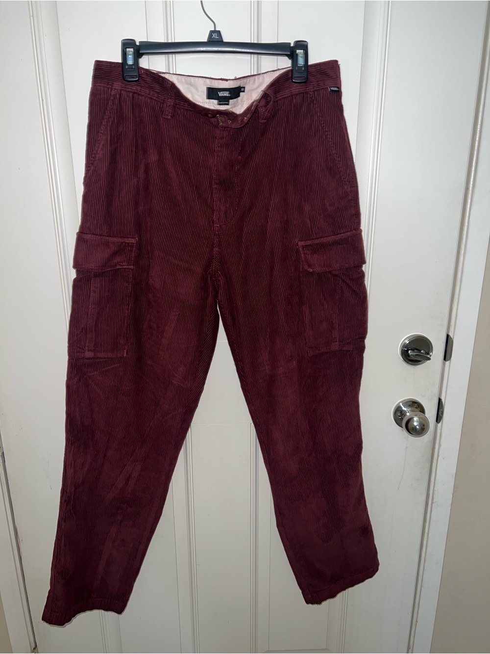 Mens Vans Burgundy/Maroon Loose Skater Grunge Cargo Corduroy Pants Sz 32 x 30